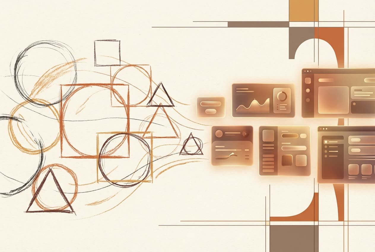 Abstract illustration of ideas transforming into software